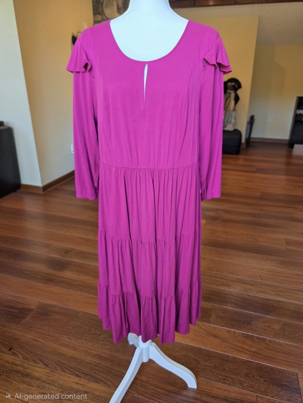 Torrid Magenta Tiered Long Sleeve Midi Dress